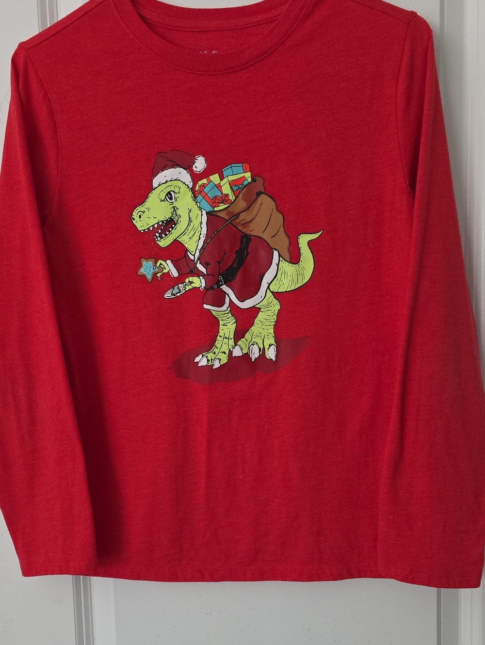 Cat & Jack TRex Christmas Graphic Long Sleeve Kids Top Size Large